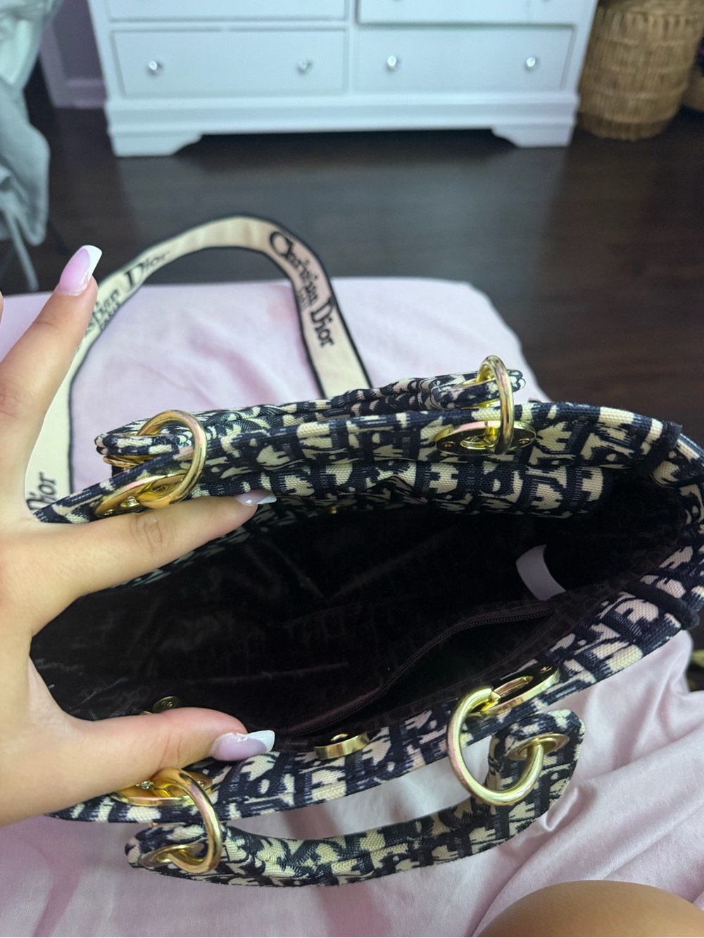 Dior Black & Cream Christian Dior Logo Canvas Tote - Picture 2 of 4